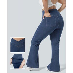 Halara Flex High Waisted Crossover Flare Jeans Sz 2XL Womens Blue
